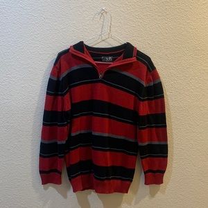 Red & Black Striped Quarter Zip Sweater